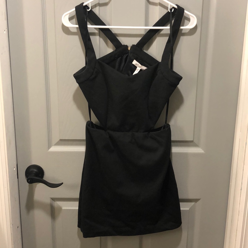Black open side and back mini dress